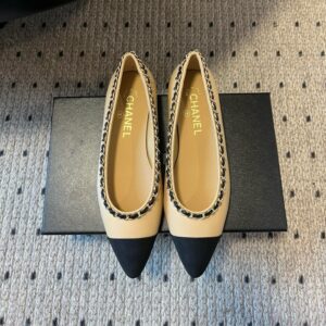 Alternative view of Chanel Grosgrain Chain Cap Toe Ballet Flats Beige And Black