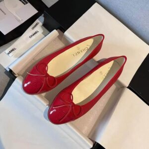Alternative view of Chanel Patent Leather CC Cap Toe Ballet Flats Light Red