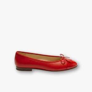 Chanel Patent Leather CC Cap Toe Ballet Flats Light Red