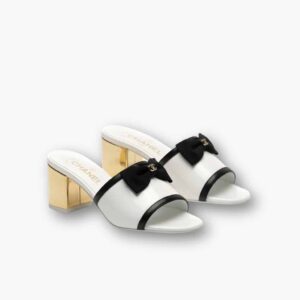 Chanel Grosgrain Ribbon Bow Mule Leather White