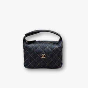 Chanel Mini Clutch With Shoulder Strap Denim Dark Blue 17cm