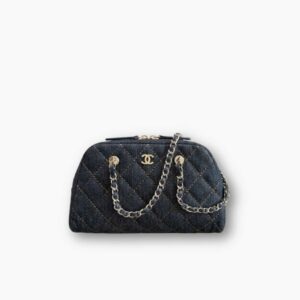 Chanel Clutch With Strap Gold Metal Denim Blue 20cm