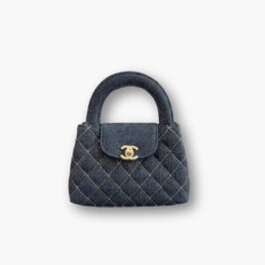 Chanel Clutch With Strap Gold Metal Washed Denim Blue 19cm