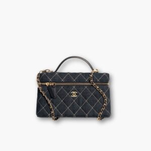 Chanel Classic Vanity with Chain Gold Metal Denim Dark Blue 19cm AP4385 B23492 U7663
