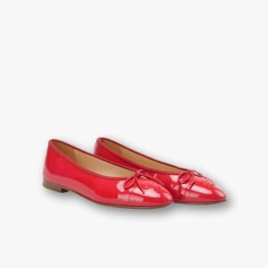 Chanel Patent Leather CC Cap Toe Ballet Flats Red